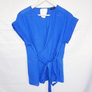 Zara Cobalt Blue Linen Wrap Top